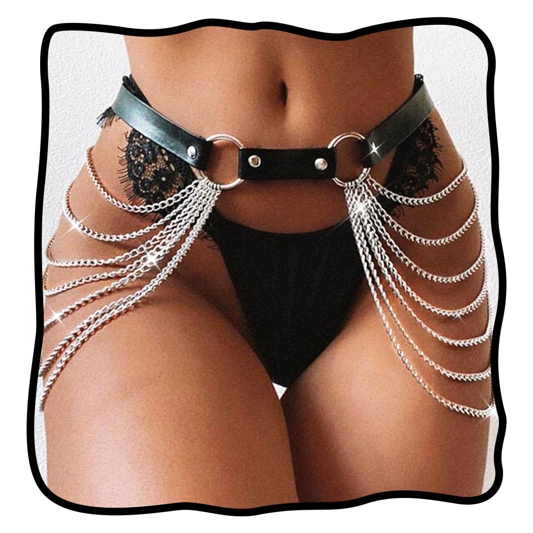 Nicute Leather Waist Chain Belt Punk Black Belts Goth Rave Body Accessories for Women