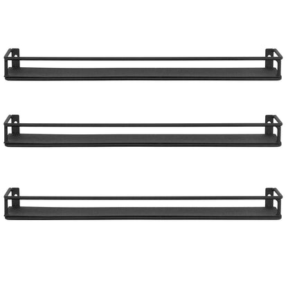 MyGift 16 Inch Wall Mounted Black Metal Nail Polish and Essential Oil Display Shelves, Kitchen Hanging Racks for Seasoning Shakers or Spice Jars, Set of 5
