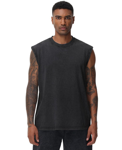 SnowElve 3 Pack Mens Workout Tank Tops Sleeveless Tee Shirts Men Muscle Shirt Gym Acid Wash T Shirts Running Beach Loose Fit Tee(CFGYBK,L)