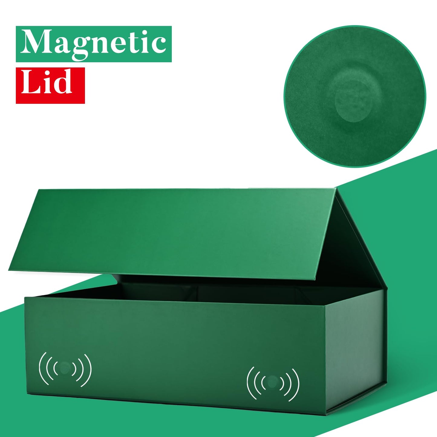 LIFELUM Gift Boxes with Lids 2 Pack 13.85 x 8.35 x 4.45 inch Green Christmas Gift Boxes with Strong Magnetic Lid for Presents with Luxury Accessories Card, Ribbon, Filler,Sticker