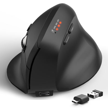 Bluetooth and 2.4GHz Ergonomic Mice, 2 in 1 Wireless Mouse with 3 DPI Levels, Rechargeable Computer Mouse with USB Receiver and Type C Adapter for Laptop, Desktop, Windows, Mac OS, Black