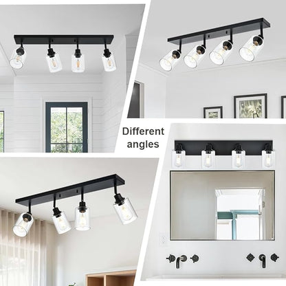 4 Light VINLUZ Vanity Wall Light with Clear Glass Shade Indoor Bathroom Fixture Multi-Directional Rotating Metal Ceiling Spotlight Fixture with Adjustable Track Heads