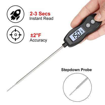 Digital Meat Thermometer Backlight,Waterproof Instant Read Food Thermometer for Cooking Grilling BBQ Baking Liquids Beef Turkey (Black)