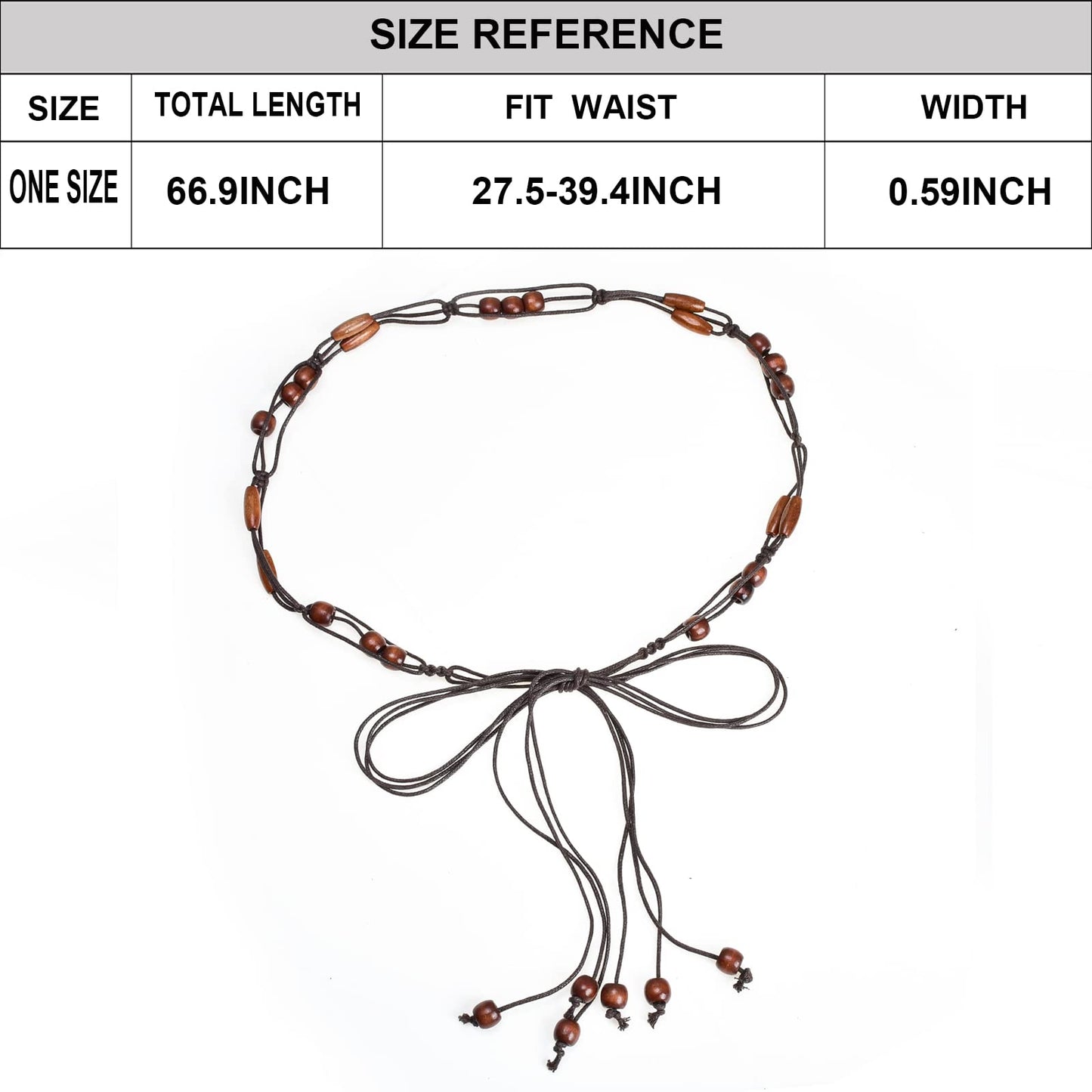 ILuvatar Women's tassel thin belt women's Bohemian style cross knotted hand woven belt Wooden beads waist rope 2pcs BLACK+ COFFEE