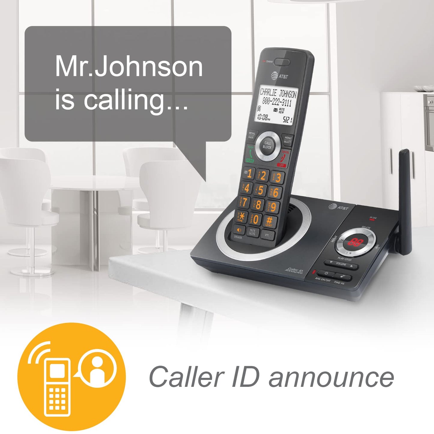 AT&T CL82219 DECT 6.0 2-Handset Cordless Phone for Home with Answering Machine, Call Blocking, Caller ID Announcer, Intercom and Long Range, Black