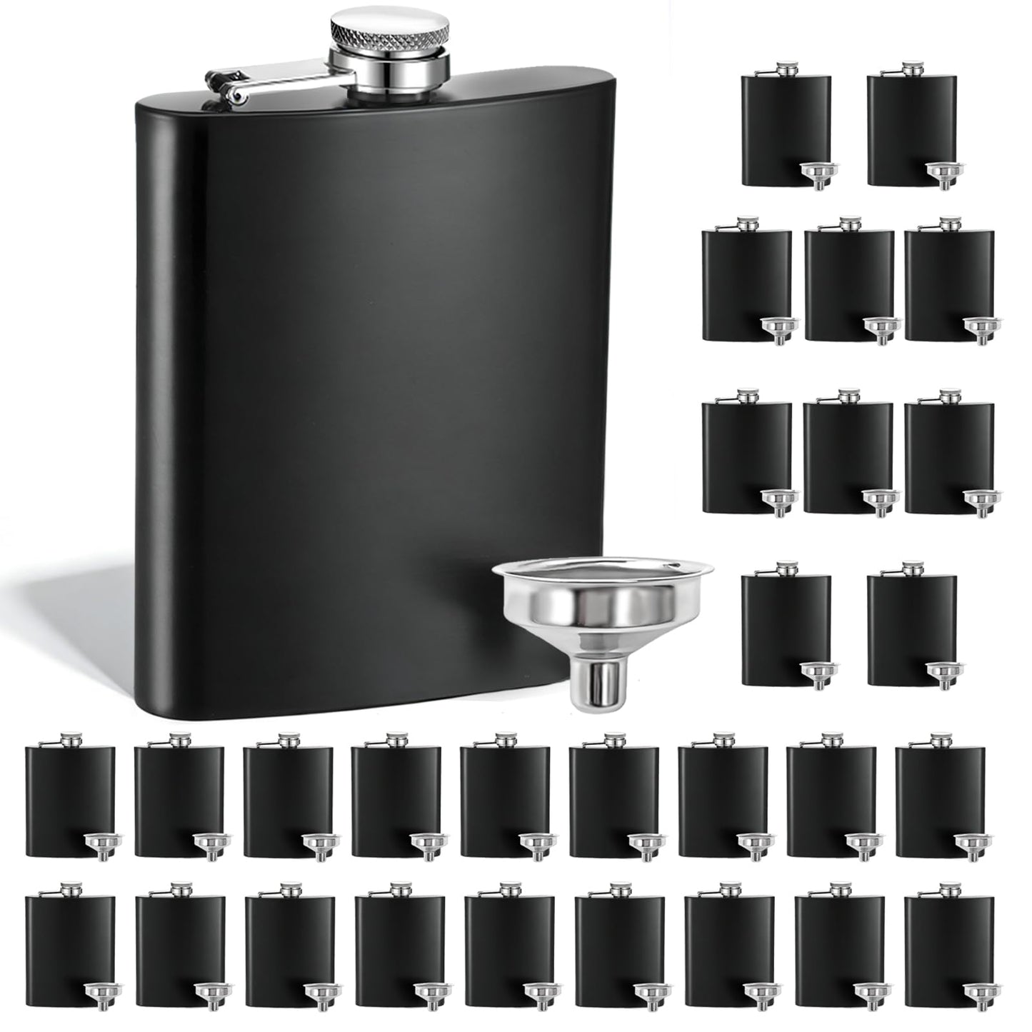 30 Pieces Hip Flasks Set Stainless Steel Liquor Flask with Funnel Metal Leak Proof Flask Pocket Whiskey Flasks for Laser Engraving, Black