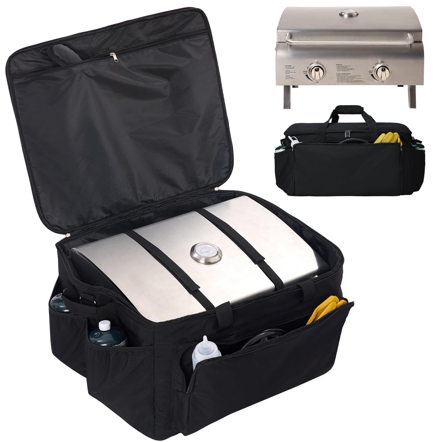 NOELIFE Grill Carry Bag for Cuisinart CGG-306 Chef's Style Tabletop Grill, Padded Portable Case with Pockets for Small Propane Cylinders & Outdoor Griddle Accessories, Water-Resistant (Bag Only)