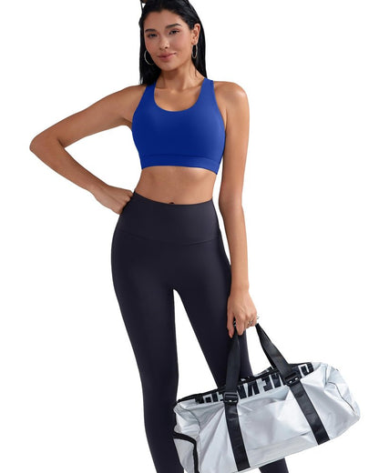 RUNNING GIRL Sports Bra for Women, Criss-Cross Back Padded Strappy Sports Bras Medium Support Yoga Bra with Removable Cups(2353 Bright Blue_3XL)