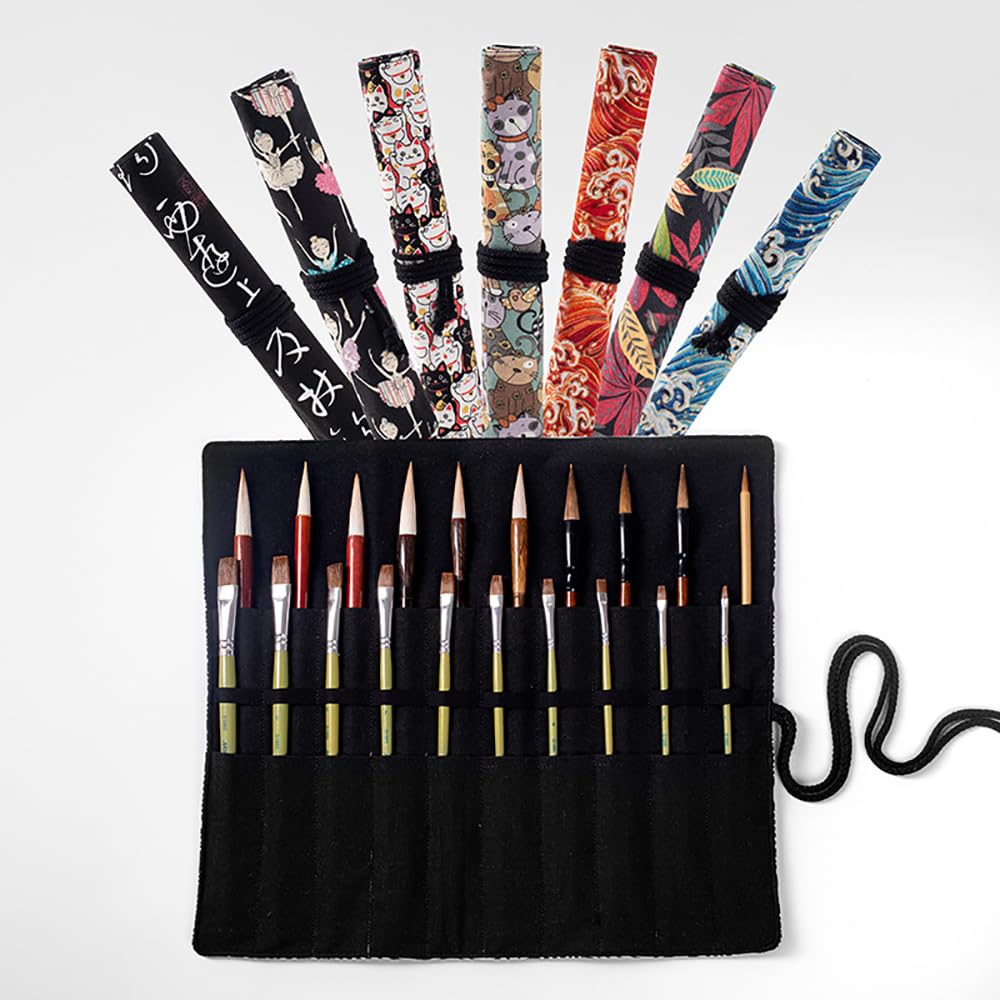 Funny live Paint Brush Holder Art Supplies, Artist Brush Holder & Art Supply Storage Organizer Roll-Up Case Bag, Protect Acrylic Oil Watercolor Paintbrushes (Paris Tower-20 Slot Pockets)