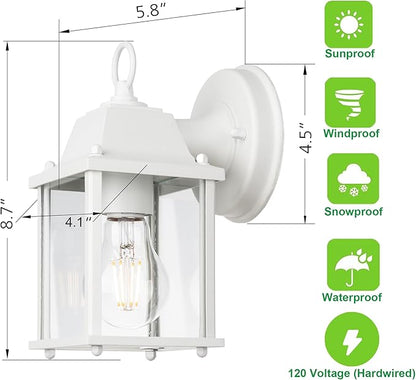 LIT-PaTH Outdoor Wall Lantern, Wall Sconce as Porch Lighting Fixture, E26 Base, Aluminum Housing Plus Glass, Water-Proof and Outdoor Rated, ETL Qualified, 1-Pack, White