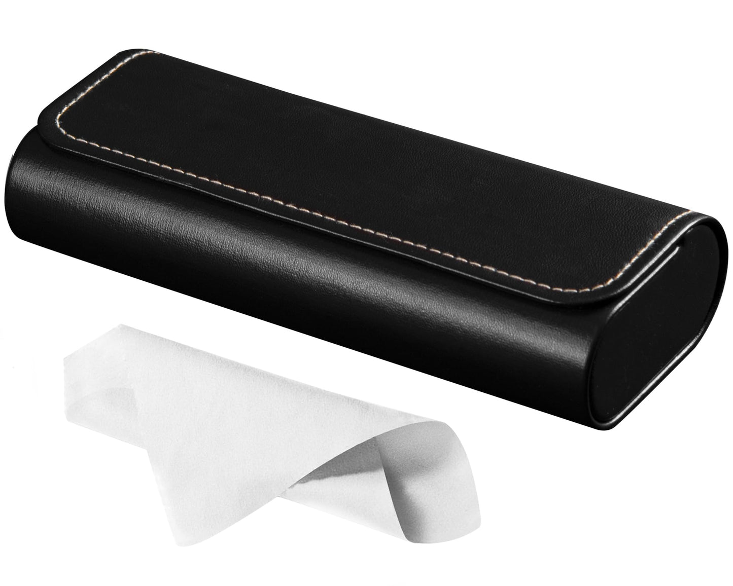 RayLove Glasses Case Hard Shell, Travel Sunglasses Case, Leather Hard Eyeglass Case for Women, Reading Glasses Case for Men (Faux Leather, Black)