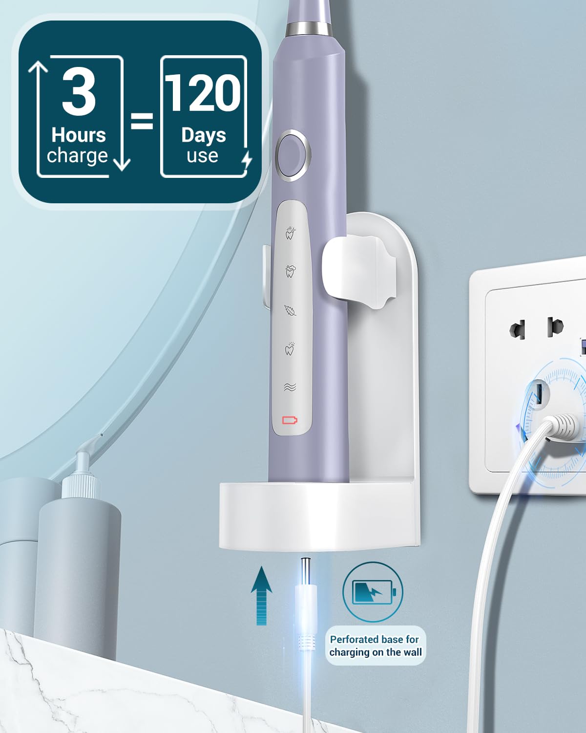 Rtauys M5 Sonic Electric Toothbrush for Adults and Kids - Rechargeable Electric Toothbrush Kids Ages 12+ and Adults with 8 Brush Heads & Travel Case, 120 Days Battery Life - Pink