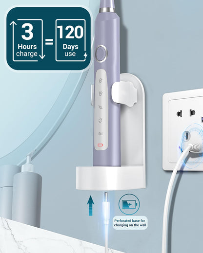 Rtauys M5 Sonic Electric Toothbrush for Adults and Kids - Rechargeable Electric Toothbrush Kids Ages 12+ and Adults with 8 Brush Heads & Travel Case, 120 Days Battery Life - Pink