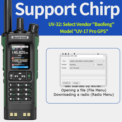 BAOFENG UV-32 Radio Ham Radio Handheld 10W Long Range Rechargeable NOAA Weather Receiver 5RM K5 Tactical Two Way Radio Walkie Talkie for Adults with GPS,USB-C Charging for Hunting Survival Gear,2Pack