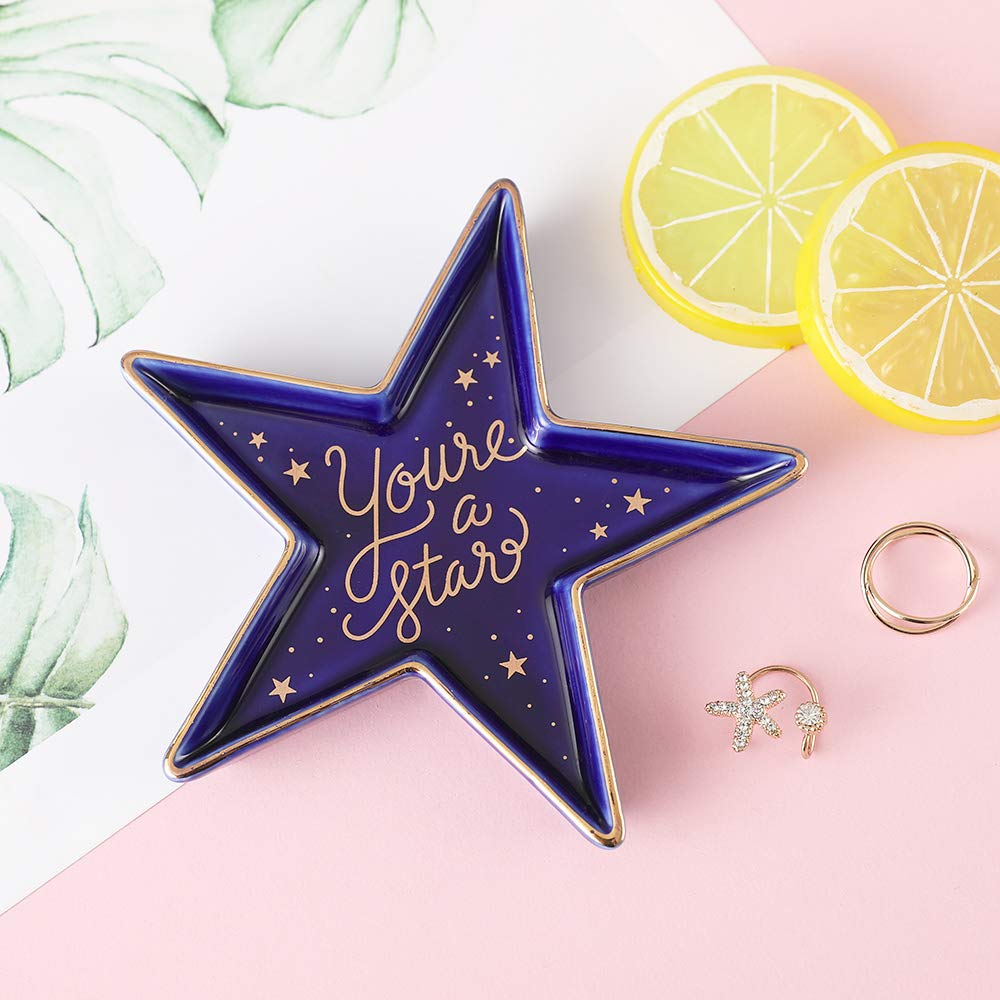 Stephanie Imports Star-Shaped You're a Star Ceramic Trinket Plate and Decorative Jewelry Dish