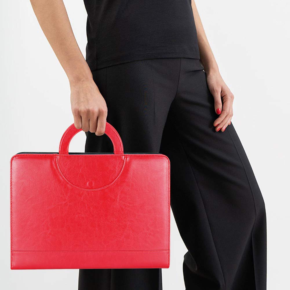 Darolin Vegan Leather Padfolio Portfolio with Handle & Clipboard, Zippered Business Portfolio Organizer for Meetings, Interviews & Travel, Fits A4 & Letter Size, Padfolio for Men Women (Red)