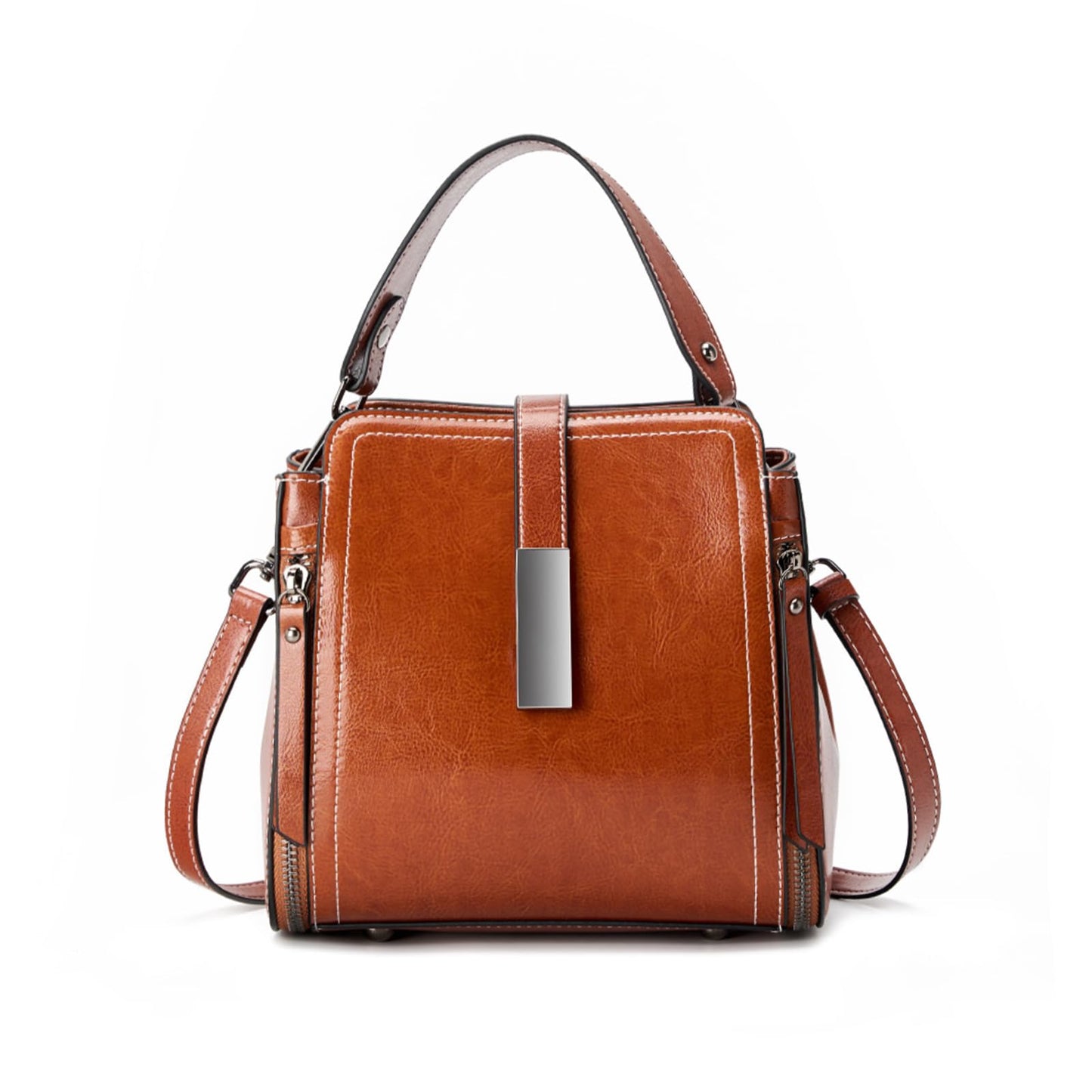 MoreFarther Genuine Leather Crossbody Bags for Women, Designer Leather Purses Bucket Shoulder Bag with Adjustable Straps(Coffee)