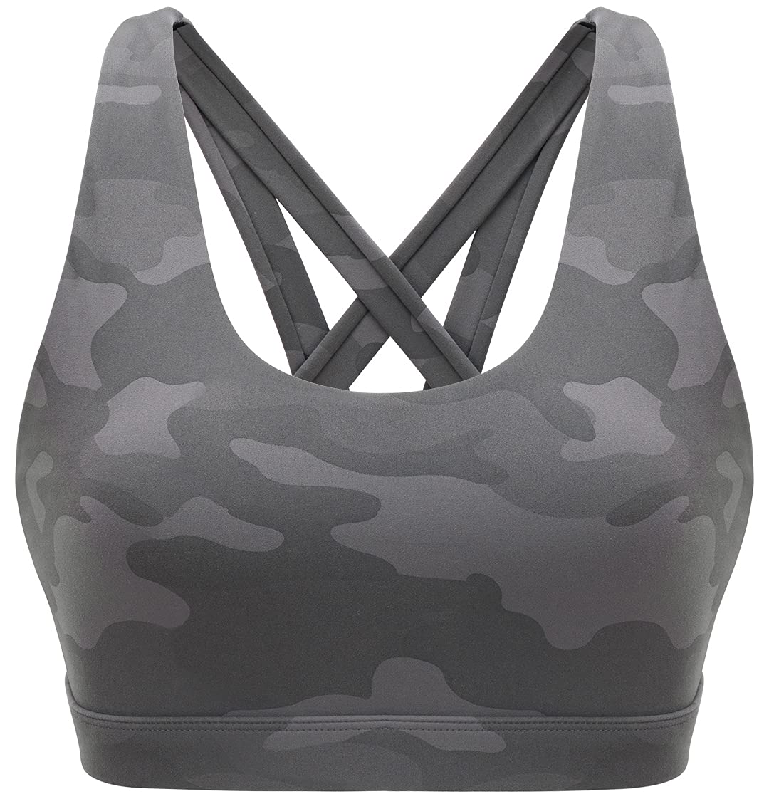 RUNNING GIRL Sports Bra for Women, Criss-Cross Back Padded Strappy Sports Bras Medium Support Yoga Bra with Removable Cups(2575_Camo Black_XL)