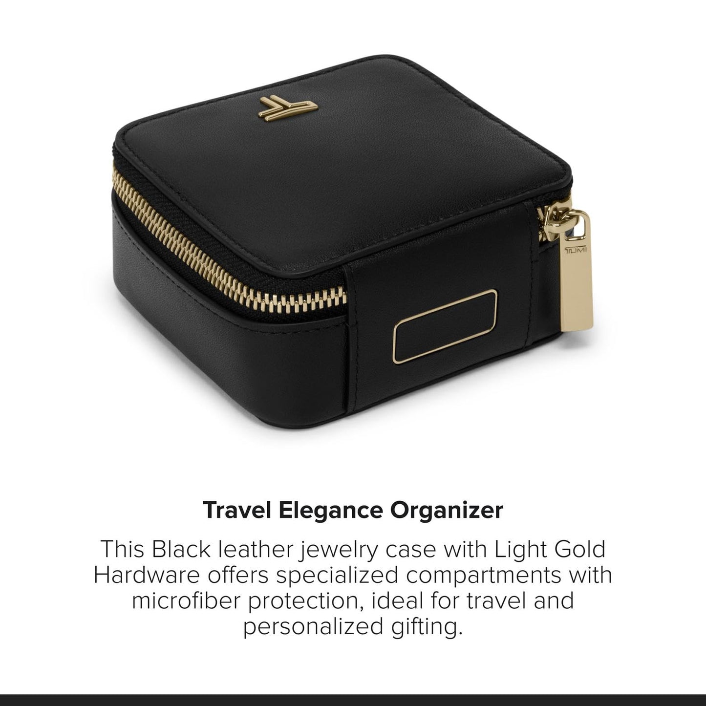 TUMI - Belden Jewelry Case - Women's Premium Leather Travel Accessories Organizer - For Earrings, Rings, Bracelets - Black with Light Gold Hardware