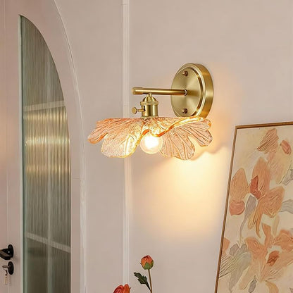 Gold Bathroom Vanity Lights Over Mirror Vintage Wall Sconces Light Wall lamp with Amber Glass Flower Shade mid Century Modern Vanity Light Bathroom Wall Sconces for Bedroom Hallway Living Room