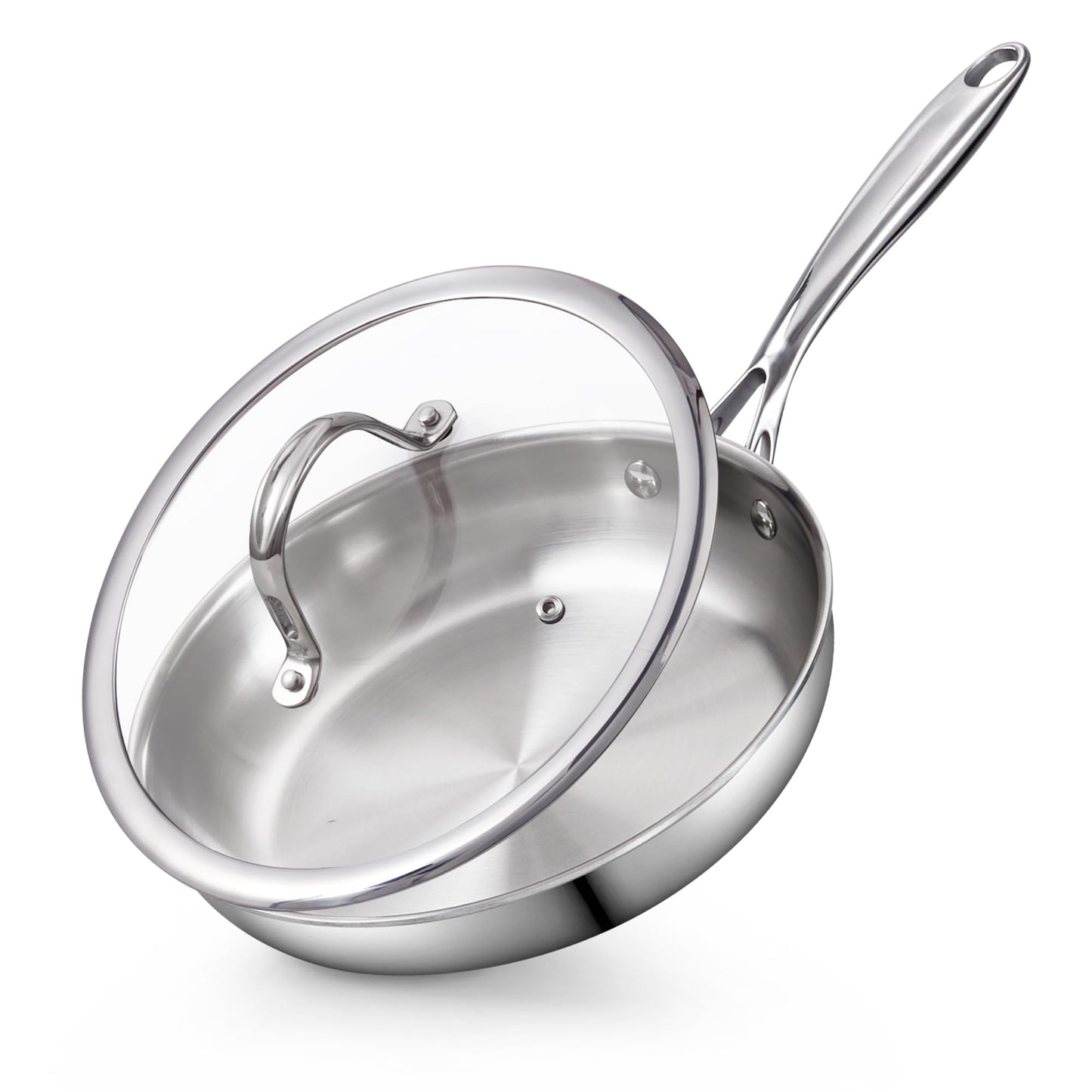 Cooks Standard Stainless Steel Frying Pan with Lid, 8-Inch Multi-Ply Clad Wok Stir Fry Pan, Kitchen Skillet, Silver