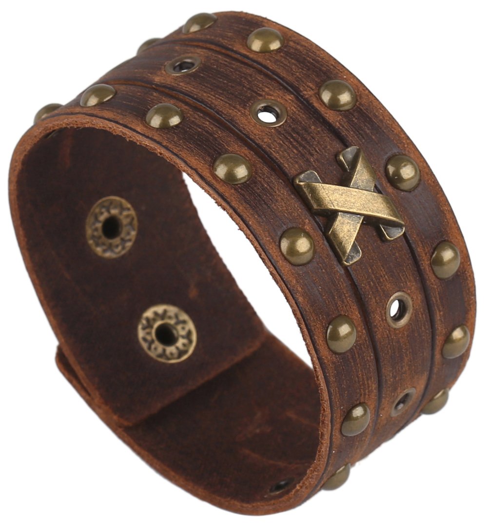 Hamoery Men Leather Bracelet Punk Braided Rope Alloy Bracelet Bangle Wristband