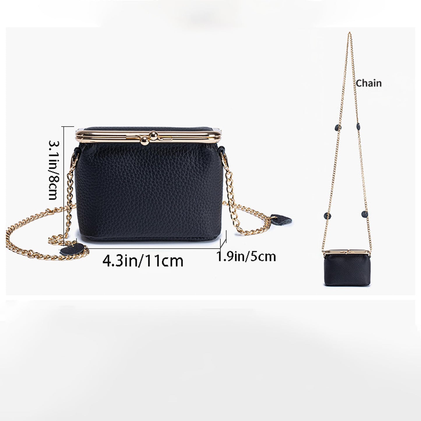 Fashion Crossbody Coin Purse for Women Small Credit Card Holder Wallet with Chain Leather Compact Wallet for Cash, Keys, Lipstick (Black)