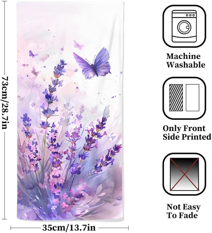 Lavender Hand Towels Set of 2 Lightweight Breathable Purple Floral Bath Towels