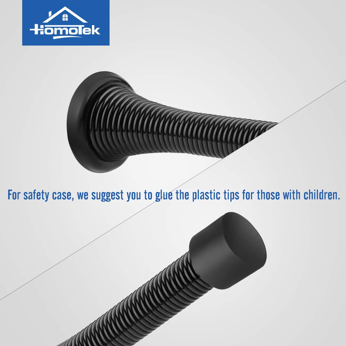 HOMOTEK 12 Pack Black Spring Door Stops,3-1/8" Heavy Duty - Flexible Door Stopper with Low Mounted Black Rubber Bumper Tips