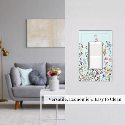 Rustic Wild Floral Vintage Blue Watercolor Flower 1 Gang Rocker Light Switch Covers Decorative Unique Single Decora Outlet Wall Plate Faceplate Switchplate GFCI for Bedroom Decor