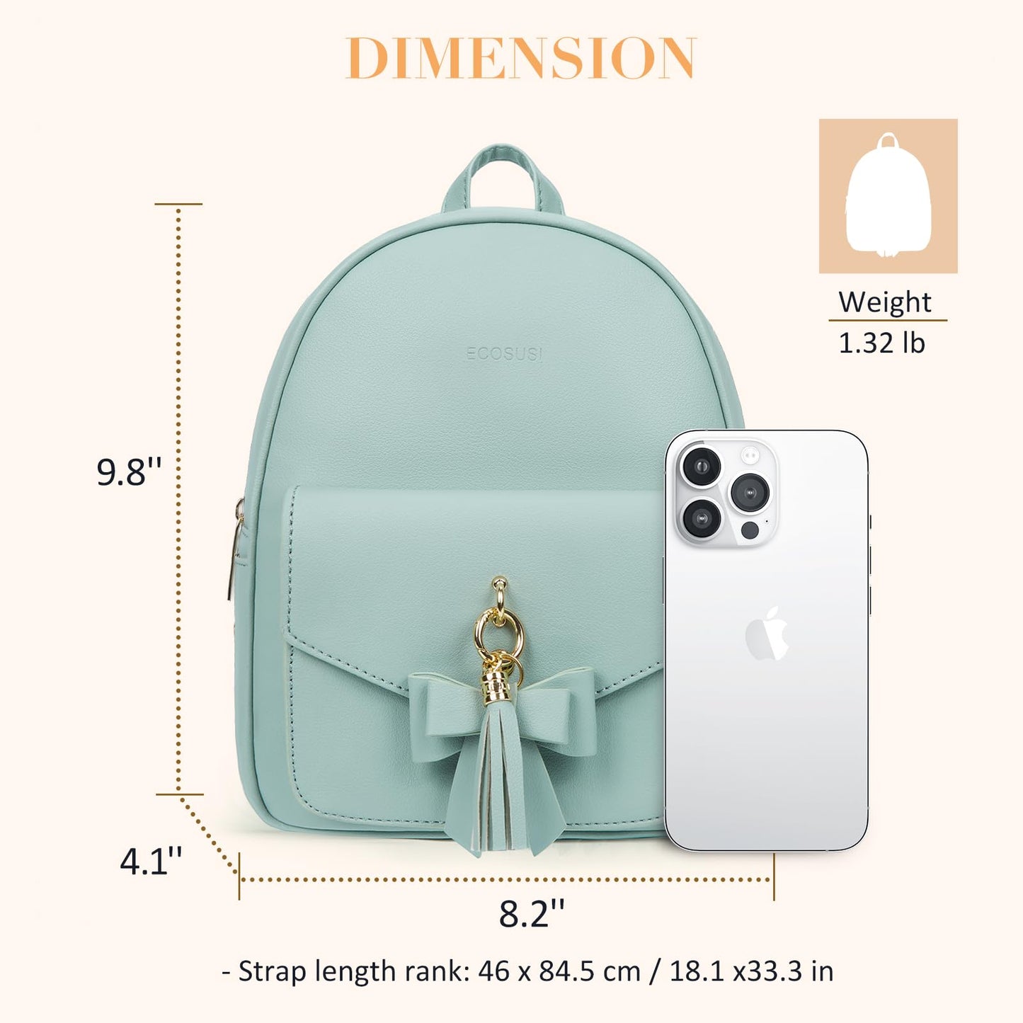 ECOSUSI Mini Backpack for Women Girls Cute Bowknot Small Backpack Purse Ladies Leather Bookbag Satchel Bag, with Charm Tassel Green