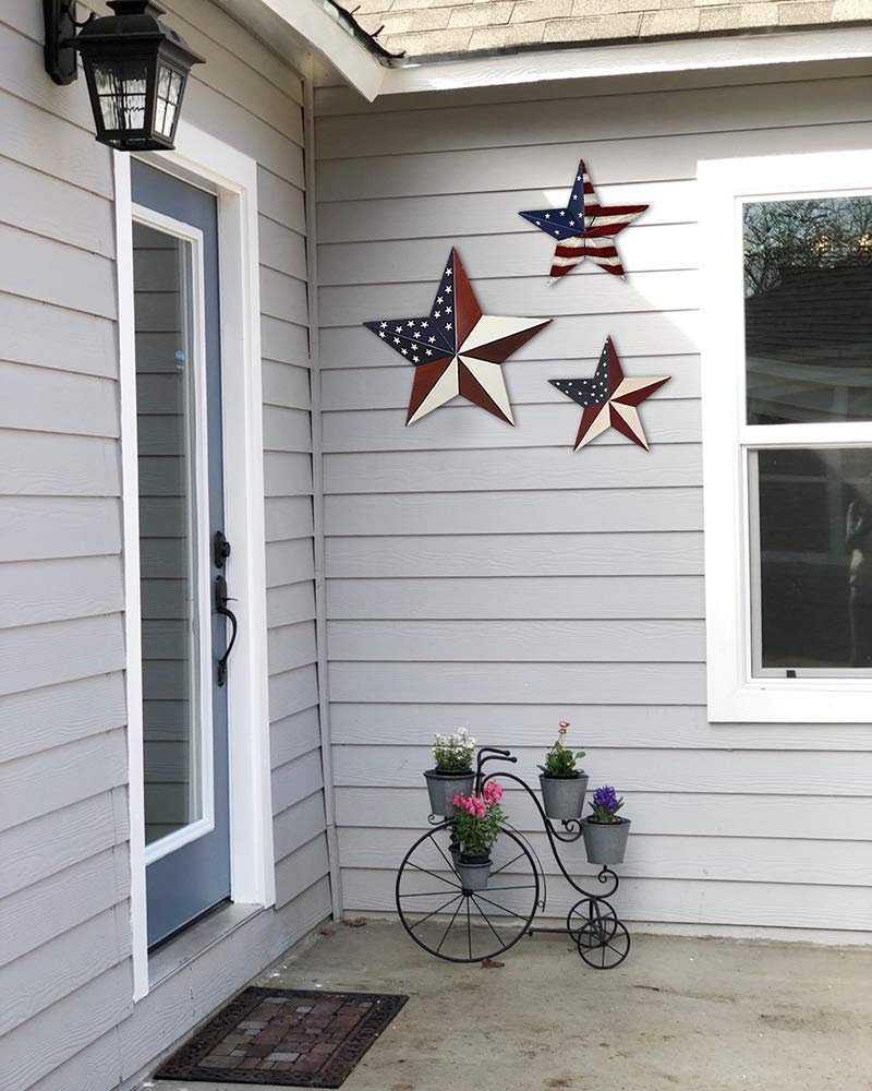 Patriotic Metal Barn Star Outdoor Indoor Hanging Wall Decor Star Ornaments 12inch