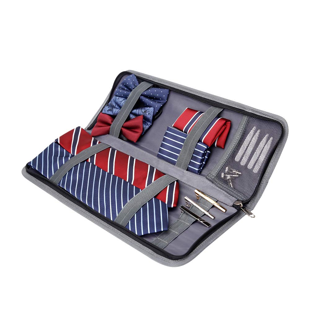 Modoker Mens Gift Tie Case for Travel Necktie Carrier Organizer Bag Storage Cufflinks and Suit Accessories,Blue