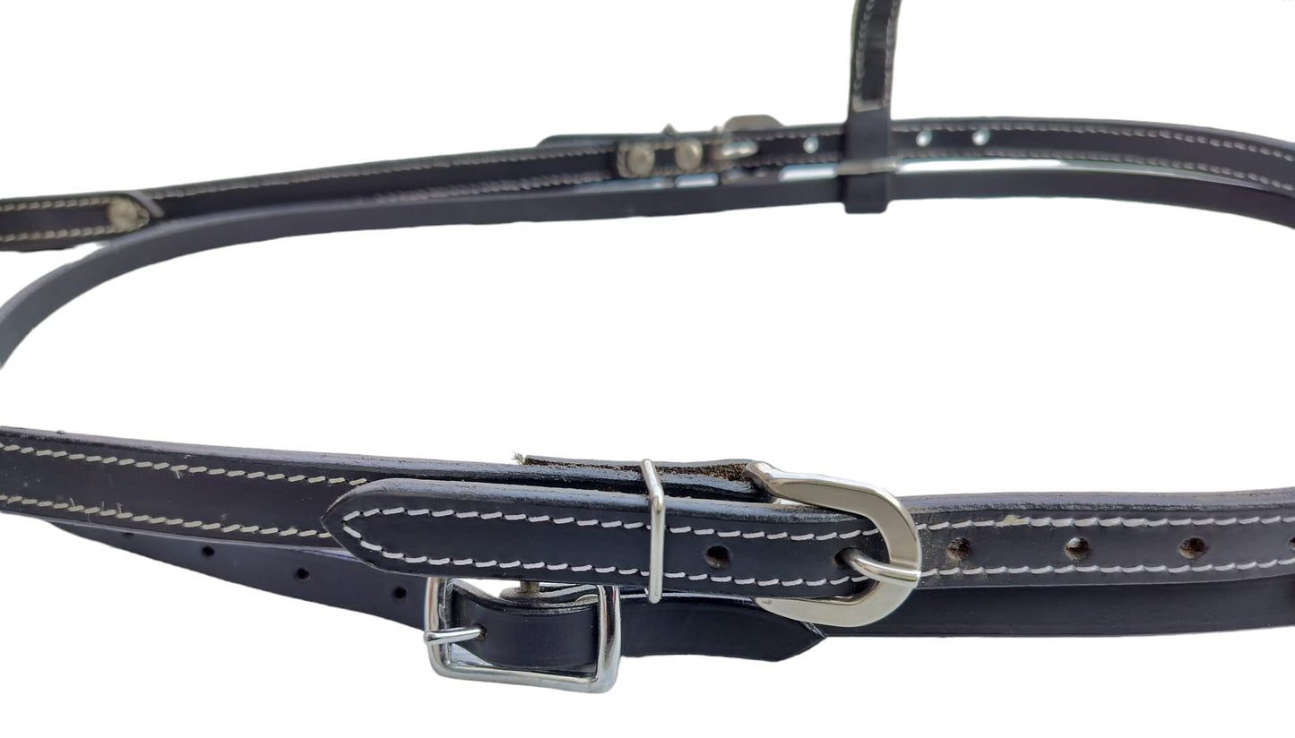 WEMBILS Western Leather Latigo Browband Headstall for Horses Double Stitched Black Horse Bridle for Trail Riding Durable Equine Supplies Equestrian Gifts(Black)