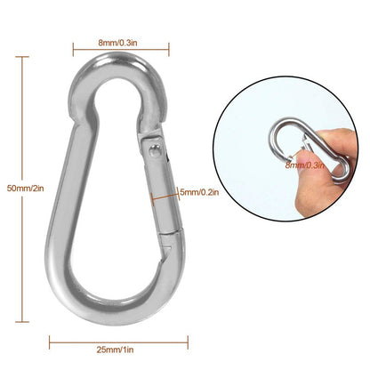 MIVIDE 50 PCS Stainless Steel Spring Snap Carabiner, Round, Silver, 2 Inch, Auto-locking, Camping, Hiking, Fishing, Boating, Dog Leash, Keychain