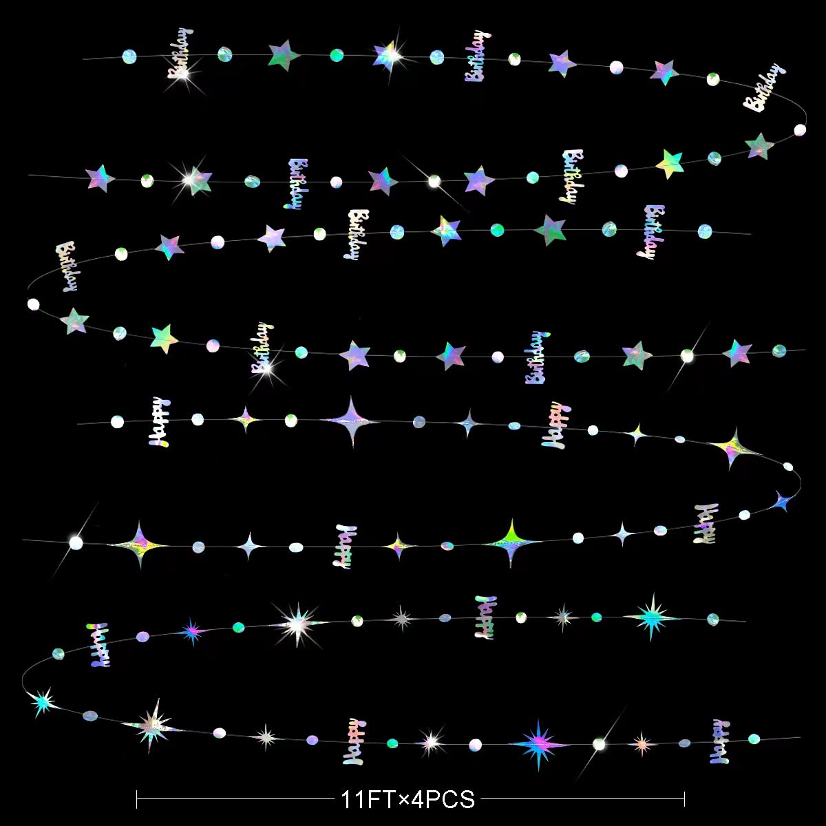Iridescent Happy Birthday Decorations Happy Birthday Circle Dot Twinkle Star Garland Kit Metallic Holographic Hanging Streamer Bunting Banner Backdrop for Women Mens Kids Birday Party Supplies