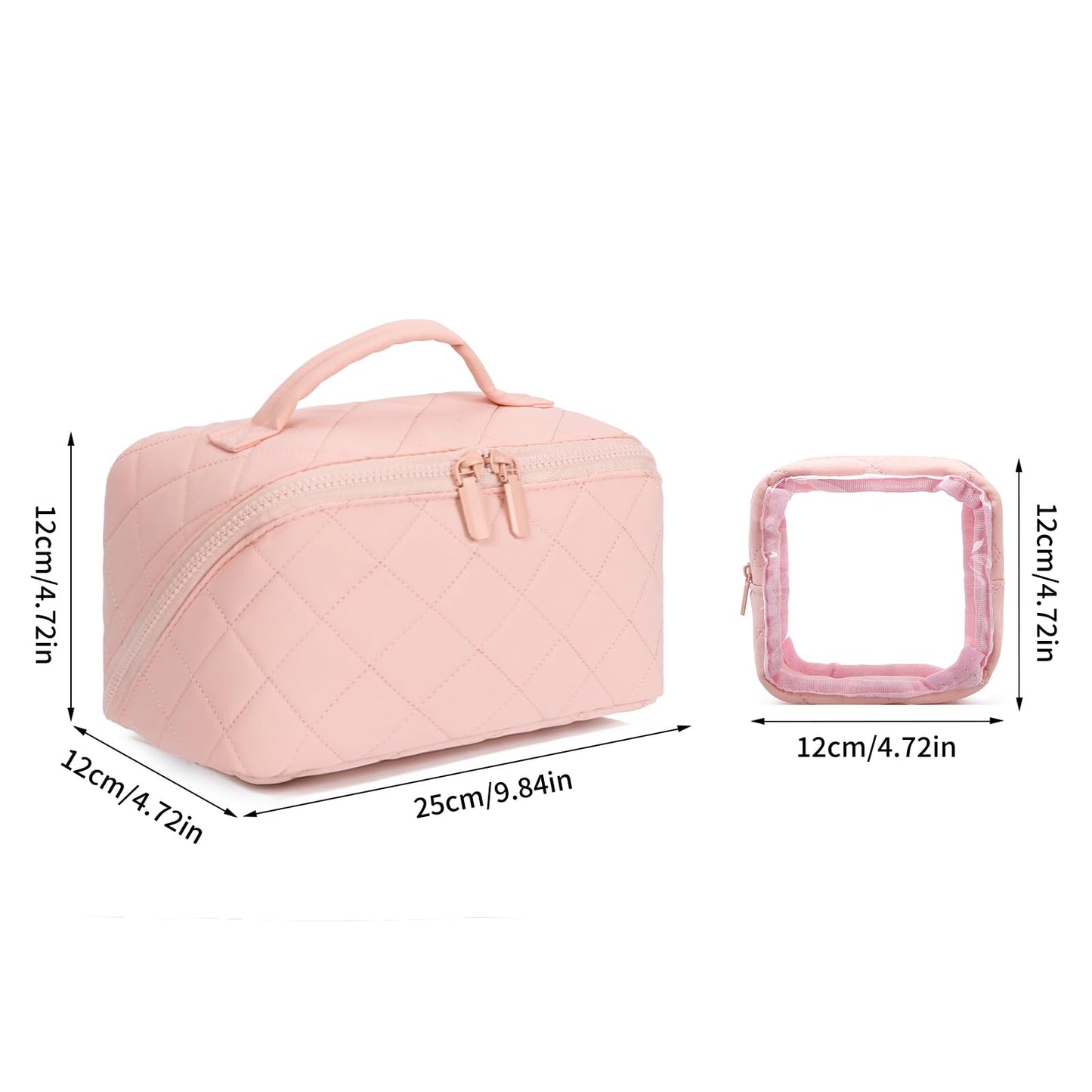 AMXNX Makeup Bag for Woman Quilted Puffer Cosmetic Bags Travel Organizer Large Capacity Wide-open Pouch Toiletry Bag Set