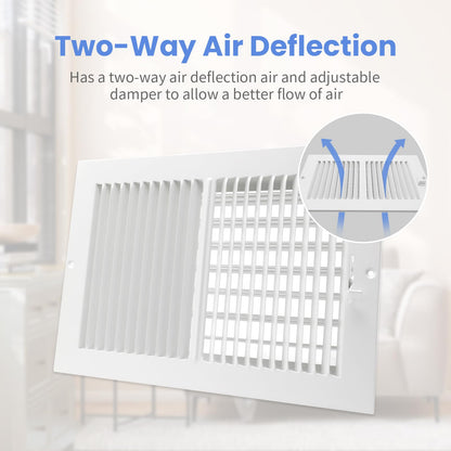 12 x 8 Inch [Duct Opening] Air Vent Covers for Wall or Ceiling - High Airflow 2 Way Steel Ventilation - Adjustable Wall/Ceiling Register, 13-3/4 Inch x 9-3/4 Inch [Overall Dimensions]