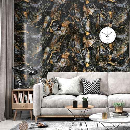 Wallercity Glossy Black/Gold Marble Wallpaper for Backsplash Peel and Stick Countertops Self Adhesive Wall Paper Sticker Waterproof Kitchen Marble Contact Paper for Cabinets Shelf Liner 15.8''x78.7''