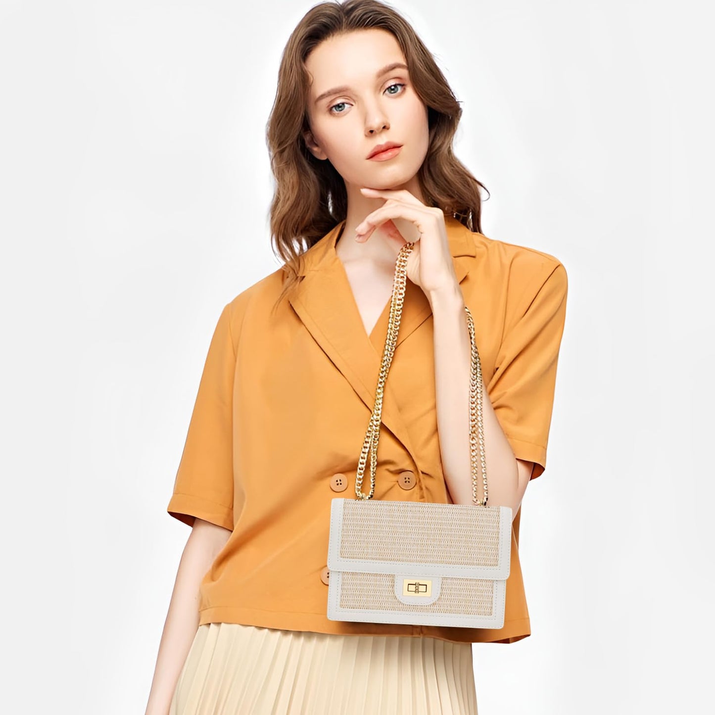 KKXIU Women Small Straw Beach bag Crossbody Bag Summer Shoulder Bag Beach Handbag Vegan Leather Purse (Beige)