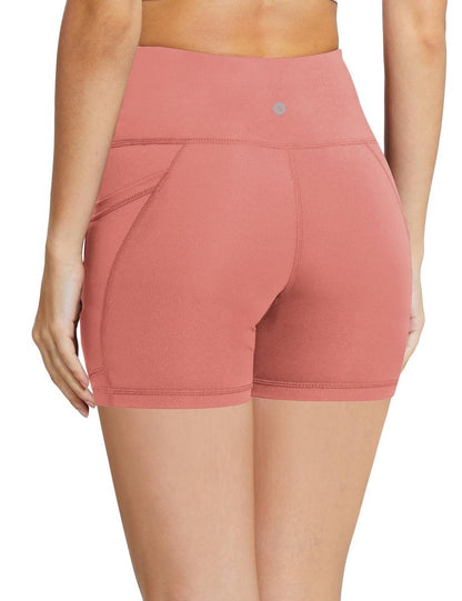 baleaf Biker Shorts Women Yoga Gym Workout Spandex Running Volleyball Tummy Control Compression with Pockets 5" Coral Pink S
