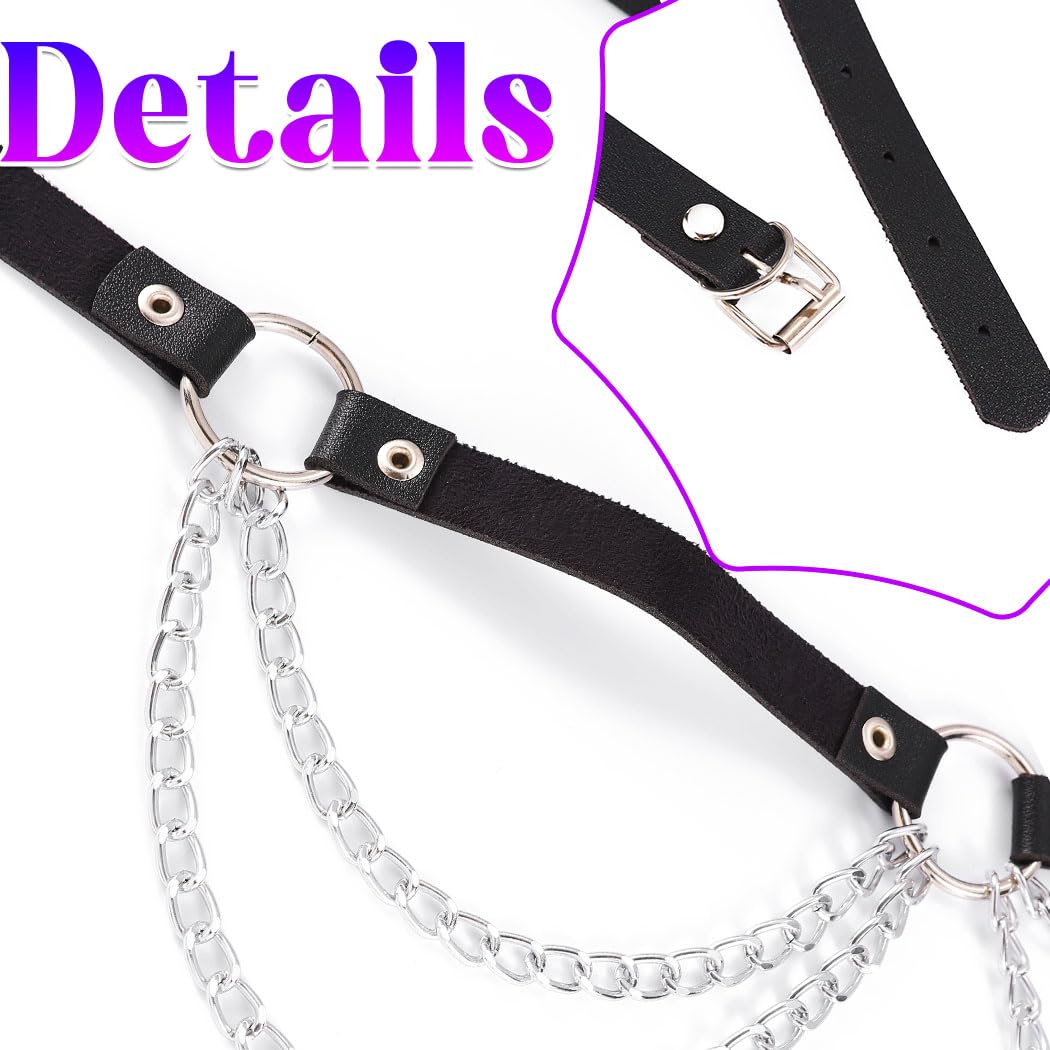 REETAN Goth Waist Chain Belt Black Leather Rave Punk Body Accessories for Women