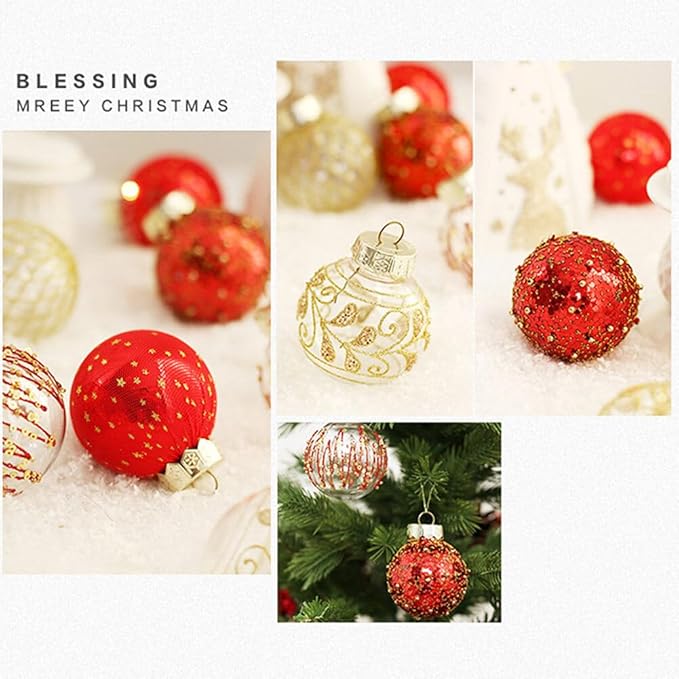 25Pcs Christmas Ornaments Sets 2.36” Christmas Ball Ornaments Christmas Tree Ornaments Shatterproof Xmas Balls Bulbs for Holiday Wedding Party Christmas Tree Decoration（Golden White）