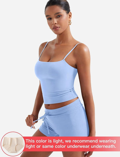 YEOREO Women's 2-Piece Lounge Set - Tank Top & Shorts with Built-In Bra | Summer Comfort Outfit