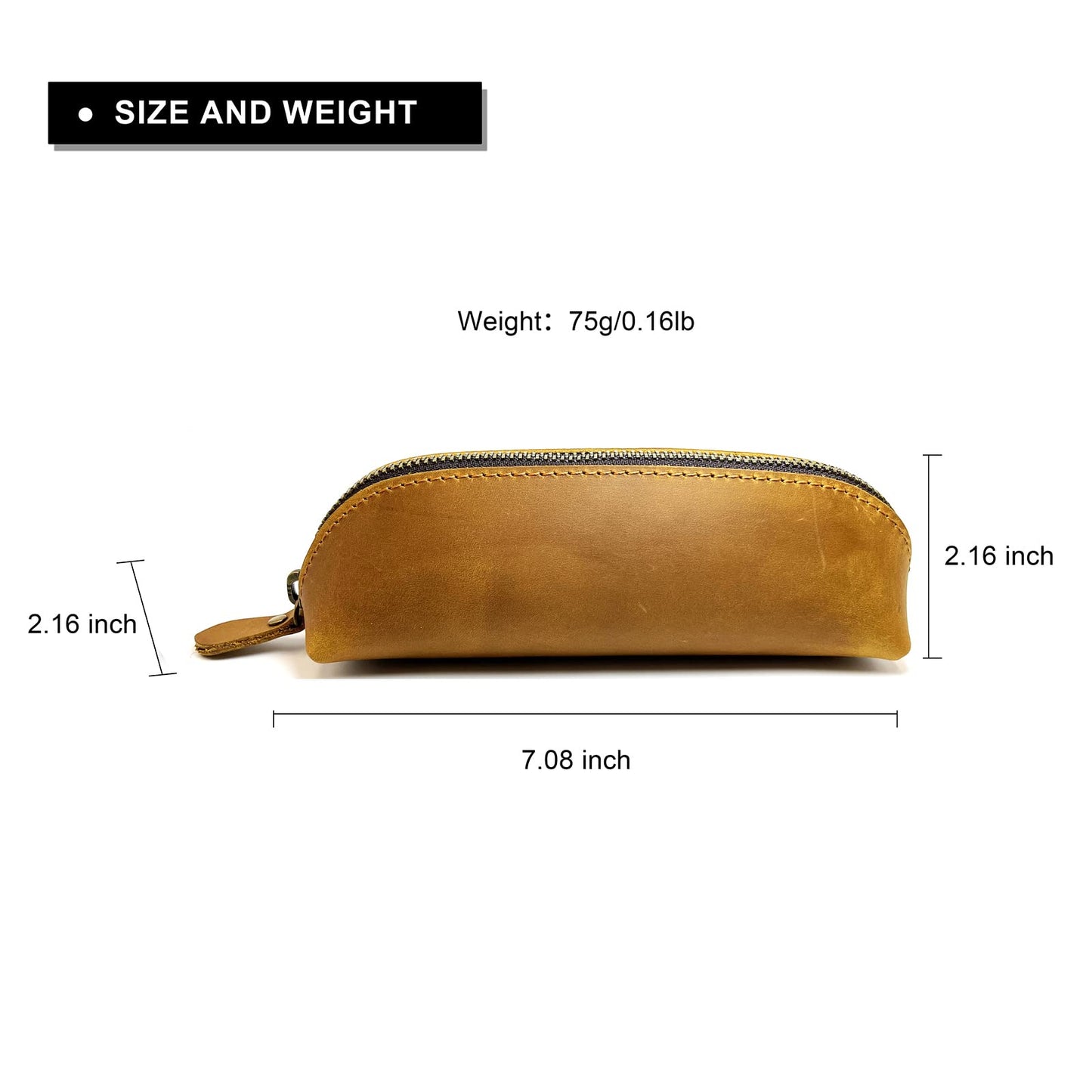 Craoopii Leather Pen Case Pencil Bag Pouch With Zipper Pen Holders Handmade Genuine Leather For Men Women Businessmen And Artists Home Work Office (Brownish yellow)