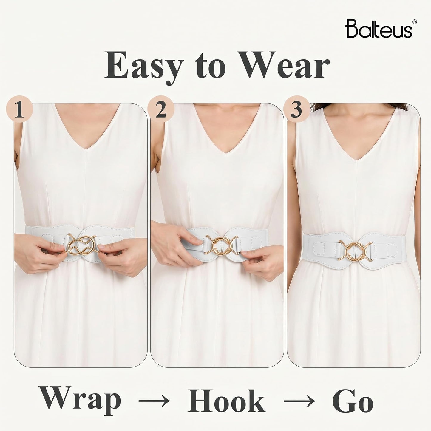 Womens Wide Waist Belt for Dresses High-Resilience Stretchy Woven Elastic Belt with Anti-Scratch Gold-Tone Interlocking Buckle for Office Date Modern Outfits