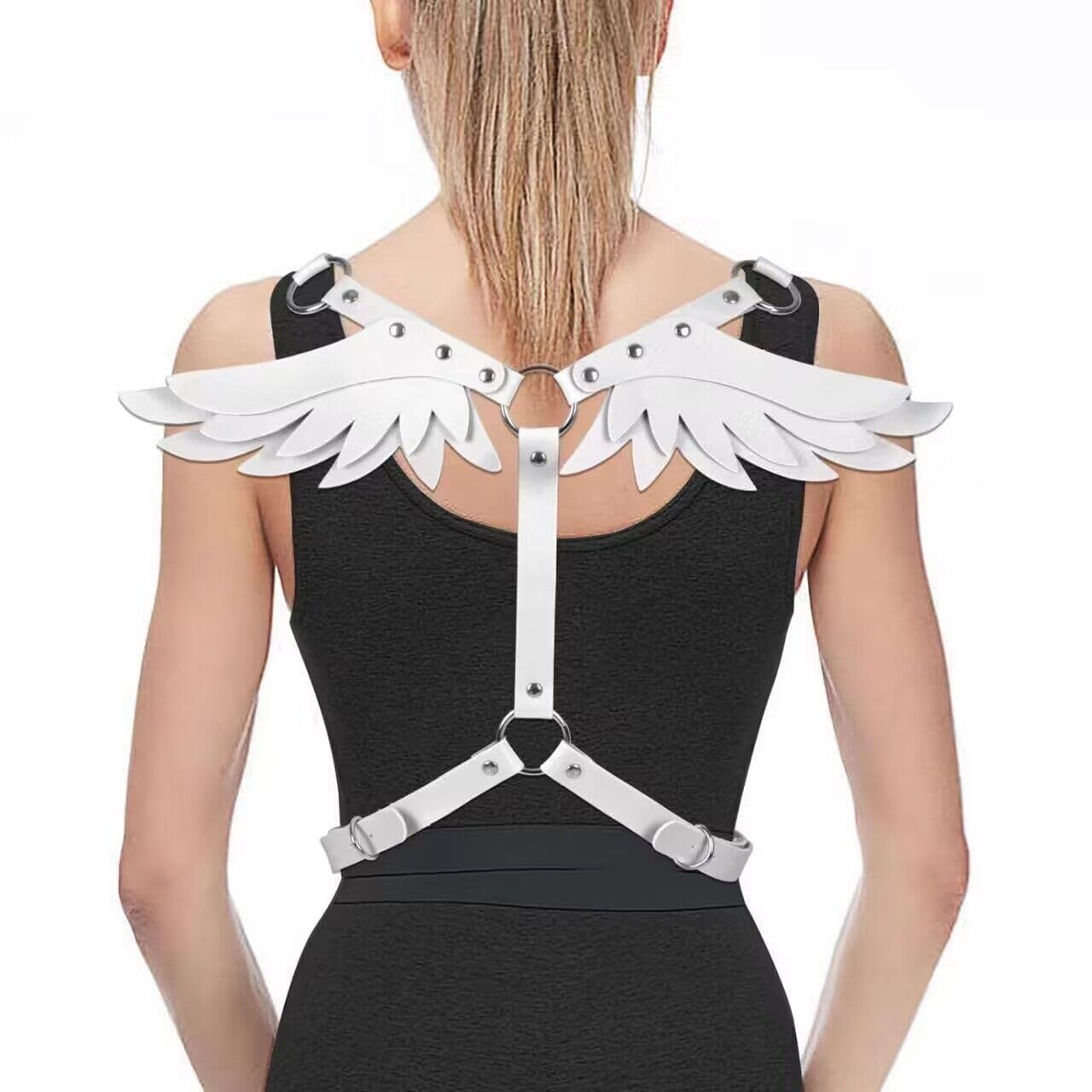 BAQOEYII Women Punk Angel Wings Body Chest Harness,Punk Angel Wings Waist Harness,Punk Angel Wing Chest Body Harness Waist Belly Chain Belt Rave Jewelry Accessories Halloween Outfit