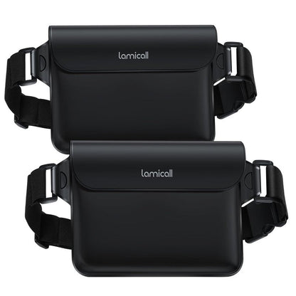 Lamicall Waterproof Fanny Pack Pouch - Large 8.7” Capacity fits iPad Mini & iPhone 17 16 15 Pro Max with Case - IPX8 Submersible Dry Bag for Cruise Essentials, Snorkeling, Kayaking, Black 2-Pack