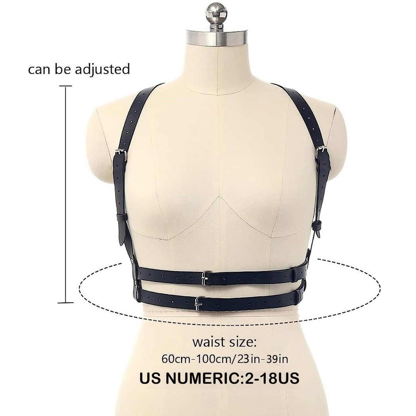Punk Black Pu Leather Belt, Harness Belt for Women Gothic Body Adjustable Waist Rave Dresses Party Accessories