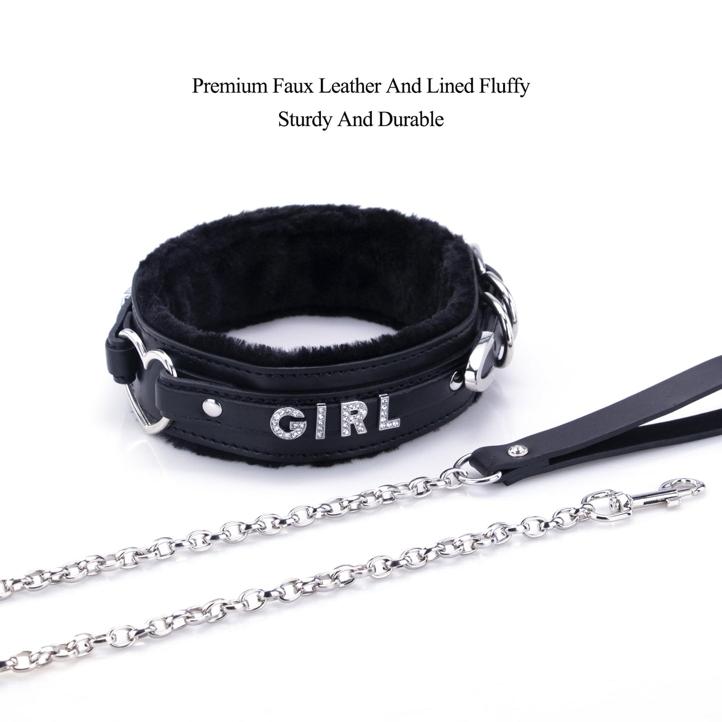 Bilisee Black Leather Heart O-ring Collar Necklace for Women, Adjustable Gothic Punk Collar with Letters Soft Furry Choker Jewelry